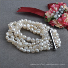 Bracelet en perles d&#39;eau douce naturelle baroque de 5strands Nugget (E150039)